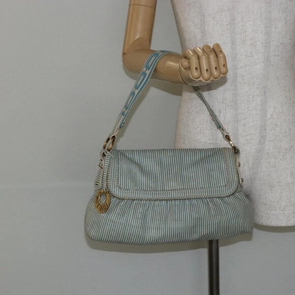 FENDI Zucca Canvas Chef bag Shoulder Bag Blue Gold Auth - Picture 1 of 16